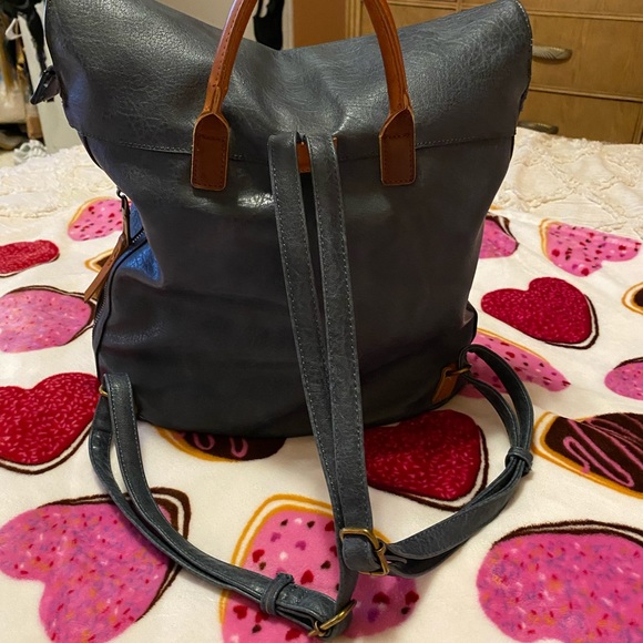 Beautiful slate blue vegan leather backpack. - Picture 2 of 7